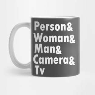 person woman man camera tv Mug